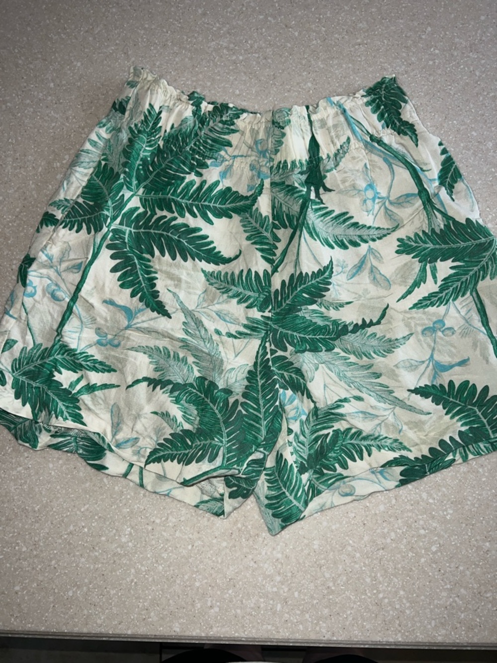 H&M Cream Shorts with Green Tropical Leaf Print